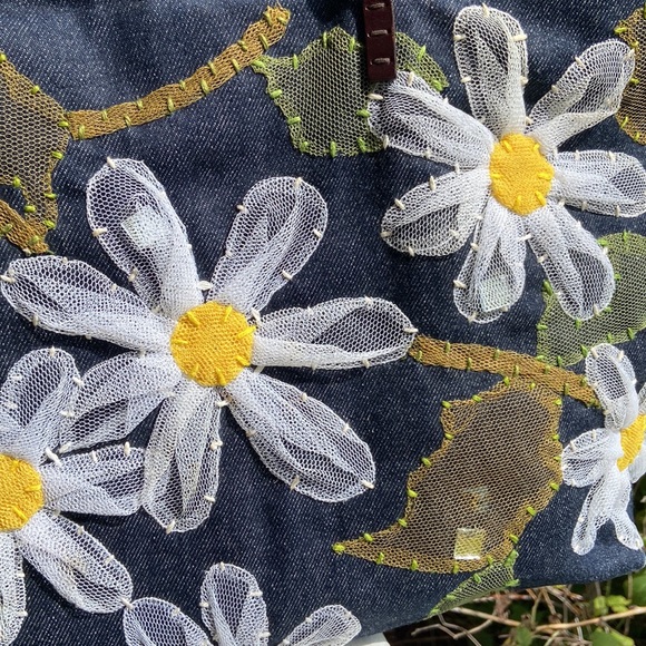 Fendi Floral Appliqué Denim Shopper Tote Bag Purse - Picture 6 of 16